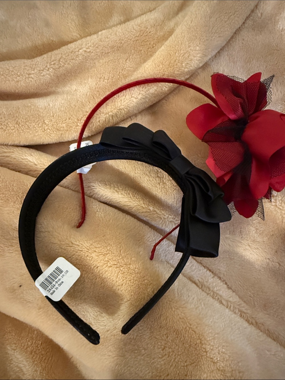 Set of Two Icing Headbands black bow/red floral